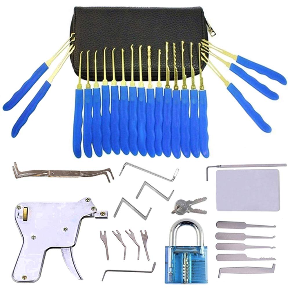 Lock Pick Set with Transparent Padlock and Lock Pick Gun and 5-in-1 Credit Card Lock Picking Set for Beginners and Professional Lock Pickers
