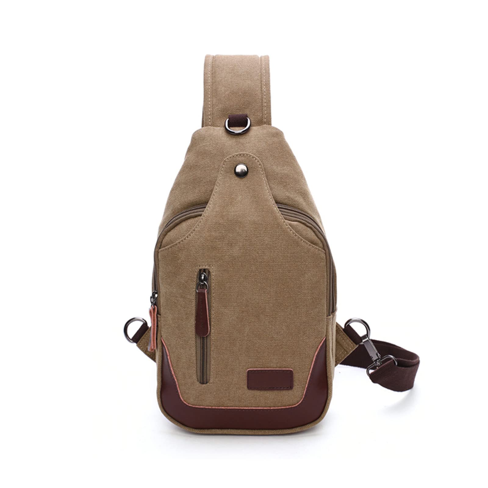 FANDARE Vintage Sling Chest Bag One Shoulder Bag Canvas Crossbody Backpack Men Daily Bookbag with Earphone Hole for Outdoor Travel Work Hiking Running Indoor Activities Daypacks Khaki
