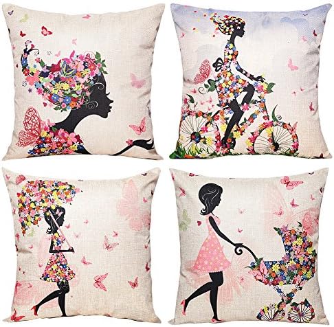 laime Throw Pillow Covers Decorative Pillowcases 18x18inch (4 Pieces Set) Pillow Cases Home Car Decorative (Cartoon Beauty)