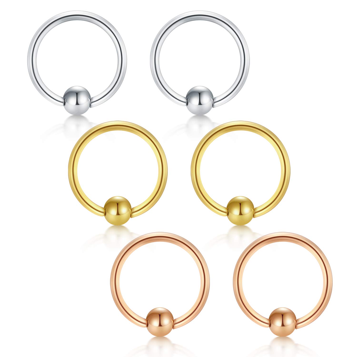 AVYRING Body Jewelry 6pcs Value Pack 14G-16G Surgical Steel Horseshoe/CBR Ring for Septum, Cartilage & More