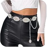 Xiokyo Bling Rhinestone Concho Belt Heavy Metal Western Crystal Chain Belt Cowgirl Sparkly Waist Chain for Women