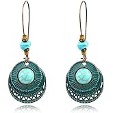 Coadipress Turquoise Bohemian Dangle Earrings for Women - Dainty Vintage Spiral Drop Earrings, Handmade Western Style Statement Jewelry Gifts