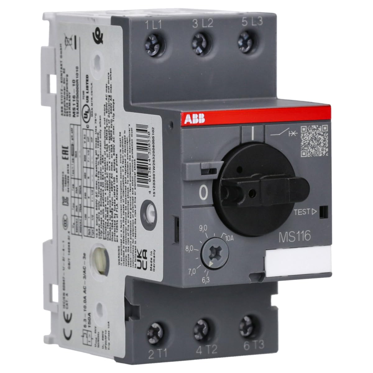 ABB MS116-10 Manual Motor Starter, 45mm width, 3 Pole, 690 V, 50-60Hz (ABB1SAM250000R1010)