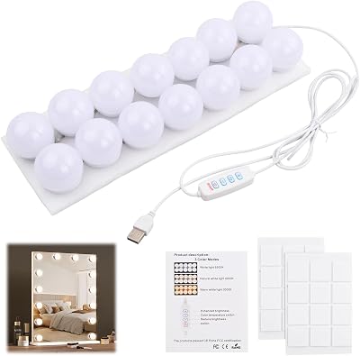 Pagezol 14 Bulbs Hollywood Style LED Makeup Lights USB Cable 3 Color 9 Level