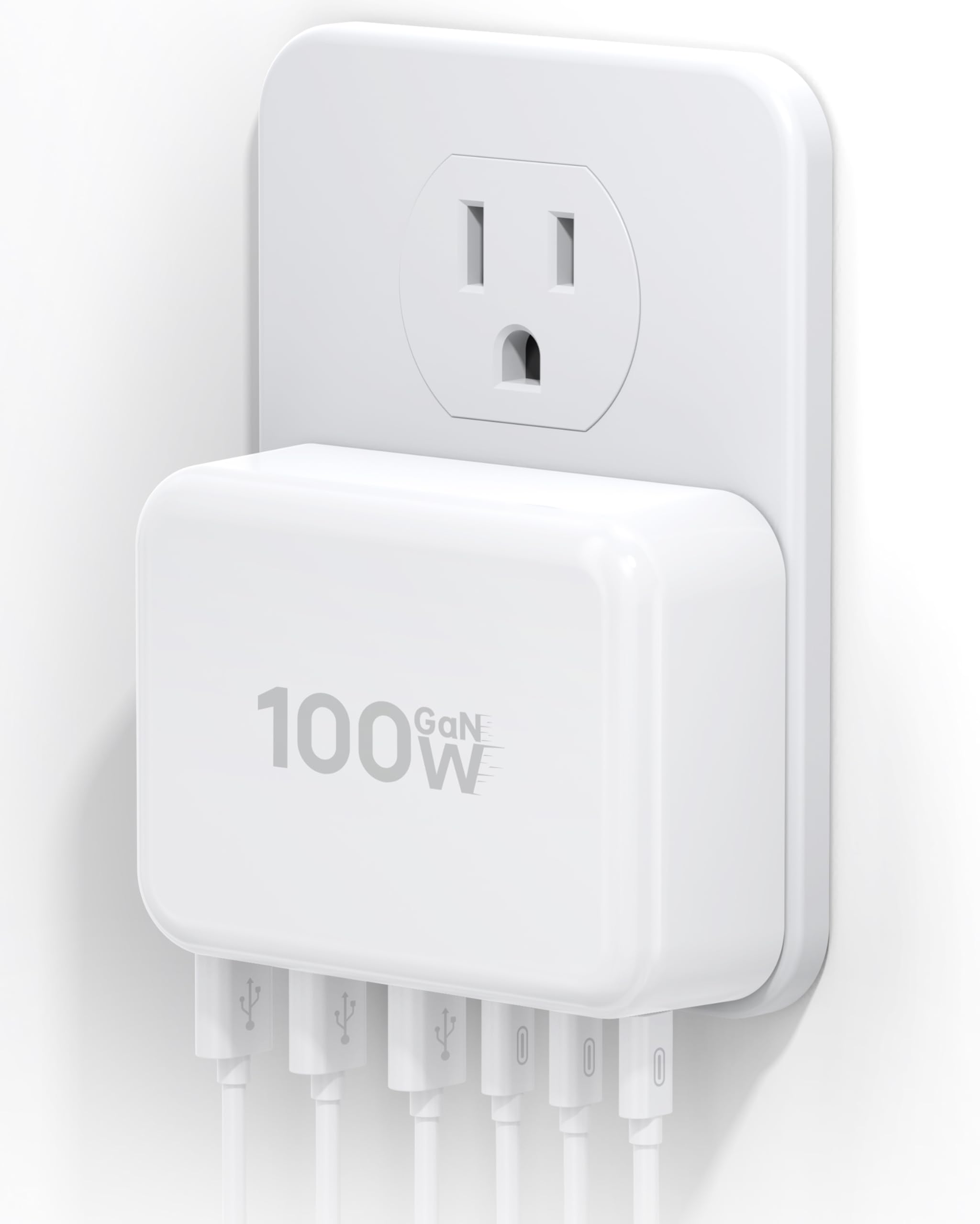 100W USB C Wall Charger Block, 6 Port Fast Charger Plug Adapter with PD USB-C + QC USB A Multiport Type C Charging Block Station Cube Hub for iPhone 17 16 15 14 13 12 Pro Max XR XS 8 7, Samsung