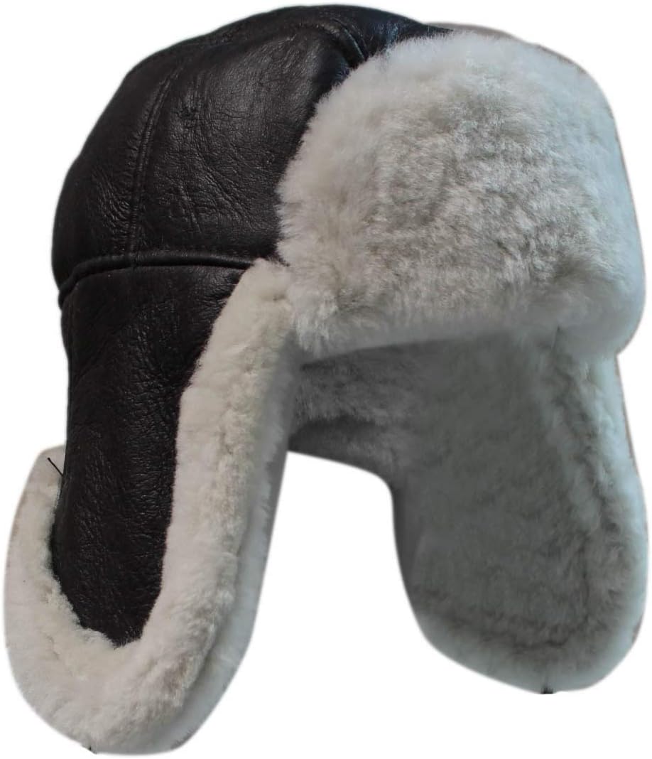 Infinity Leather Men's B3 Brown Ginger Cream RAF Aviator Shearling Sheepskin WW2 Flying Hat