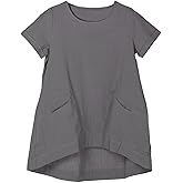 Minibee Women's Cotton Linen Short Sleeve Tunic/Top Tees