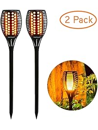 Solar Lights Outdoor Waterproof Dancing Flickering Flames Torches Lights 96 LED Landscape Decoration Lighting Dusk to Dawn Auto On/Off Solar Security Spotlight for Garden, Patio, Yard, Driveway-2 Pack