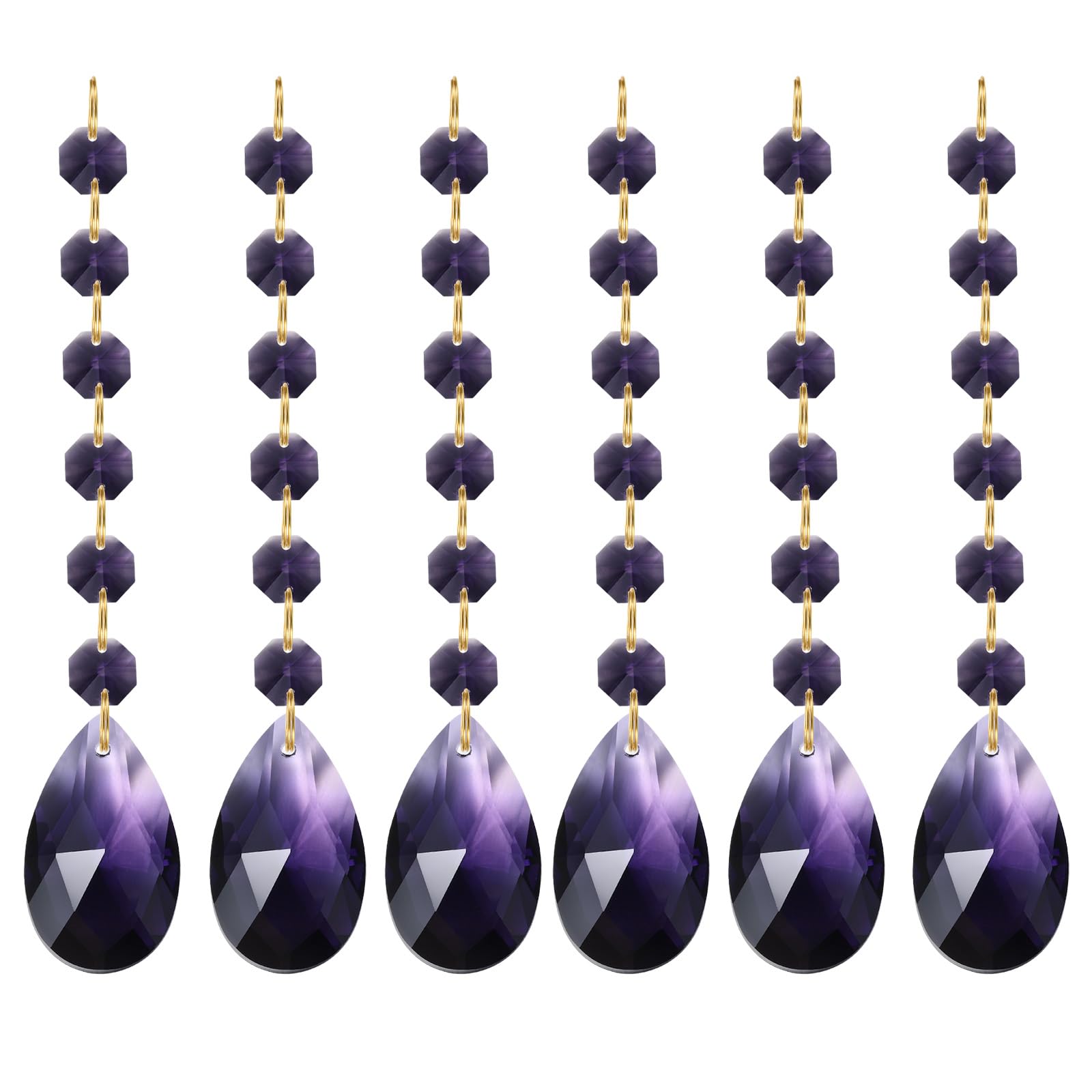 PATIKIL Teardrop Crystal Chandelier Pendants Beads, 6 Pack 160mm Length 38mm Chandelier Prisms Parts Ornaments Hanging Beads for DIY Arts Crafts Decoration, Dark Purple