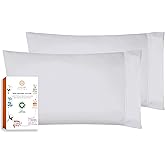Organic Cotton Pillow Cases - Light Gray Standard Pillowcase Set of 2, Pure Natural 100% Cotton Pillows for Sleeping, Soft Sateen Weave GOTS Certified Bed Pillow Covers