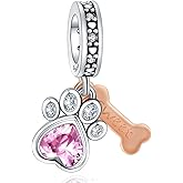 Annmors 925 Sterling Silver Charms fit Bracelets Necklaces Dog Paw & Bone Dangle Beads with 5A Cubic Zirconia Christmas Valentine Mother's Day Gift Charms for Women