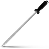 12-Inch Knife Sharpening Rod, Fine Carbon Honing Steel, Black Handle | Nickel-chrome Plated, Magnetized Rod Realigns Knife Edges, Non-slip Grip and Hanging Loop, Wipe Dry