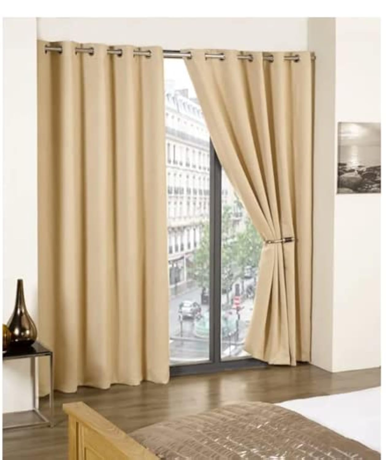 New Edge Blinds Pair Of Thermal Blackout Eyelet Curtains (Beige, 46" x 54" (116cm x 137cm))