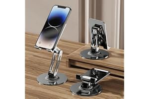 360 Rotating Phone Stand for Desk,Swivel Tablet Stand for iPad,Dual-Adjustable Foldable Aluminum Desktop Phone Holder,Adjusta