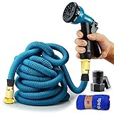 Gada Garden Hose -Expandable Water Hoses Set 8-Way Spray Nozzle - STRONG Lightweight Coil Flex, Collapsible Flexible Expanding Three LAYER Latex in Pocket (75ft)