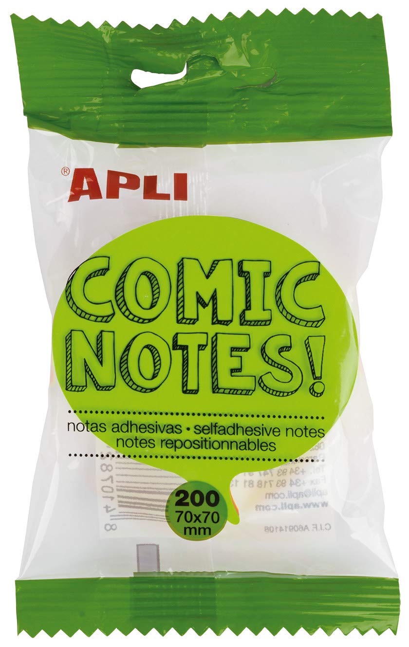 Peel and Put Appli Sticky Notepad 70 x 70 mm Comic 4 Fluorescent Colours with 200 Sheets