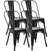 FDW | Metal Dining Chairs | Set of 4 | Black | Stackable Tolix Side Chairs with Backrest | Scratch-Resistant | Non-Slip Feet 