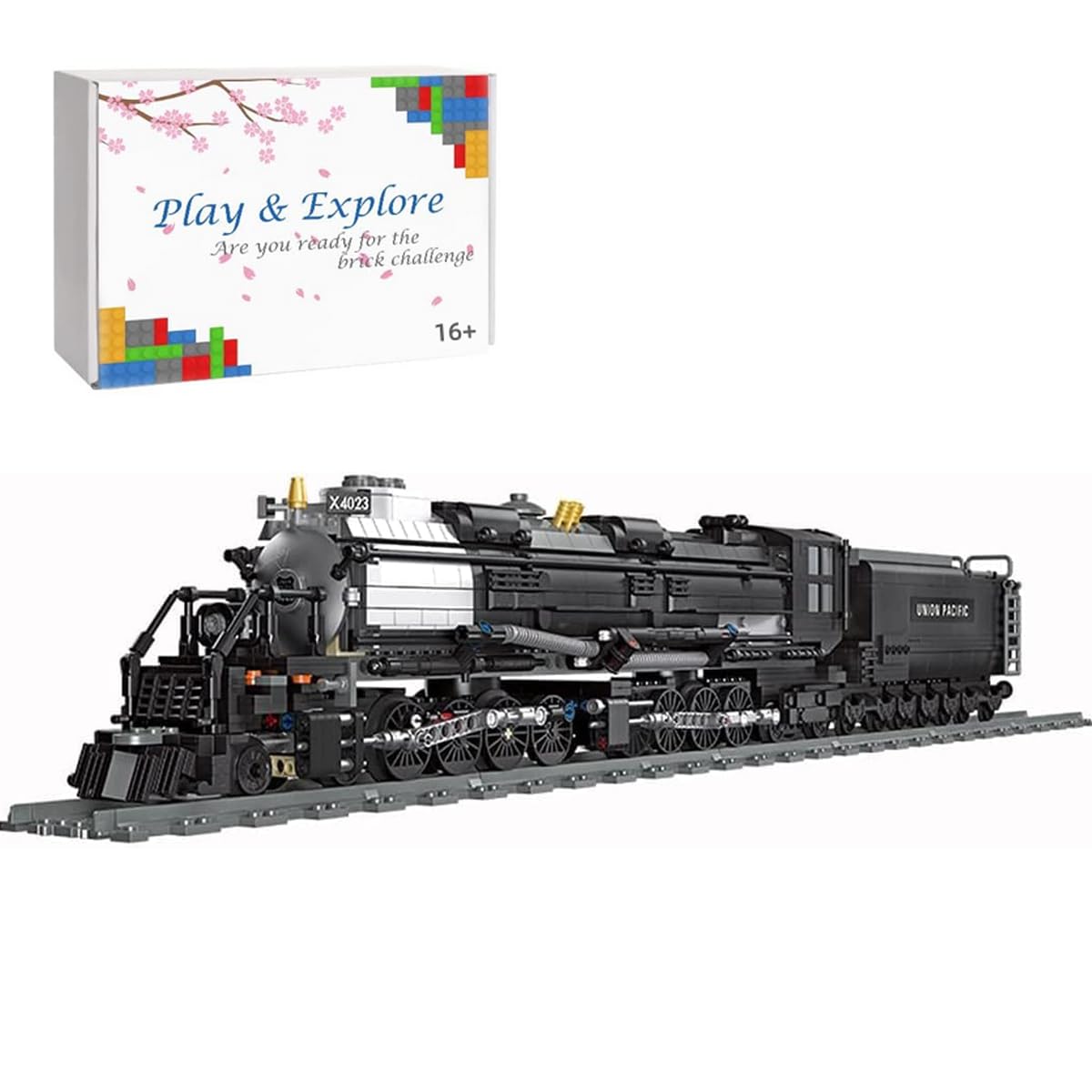 Technic Train Building Kit, 1608Pcs Bigboy Steam Locomotive Retro Steam Locomotive with Tracks, City Freight Train Model Creative Gifts for Teens and Adults, Compatible with L*go Technic