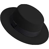 Classic Fedora Hat Flat Top Hat Felt Pork Pie Hat Wide Brim Church Derby Cap for Women and Men