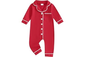 QIYLII Baby Girl Boy Pajamas Romper Button-Up One-Piece Pajamas Onesie Footie Red Christmas Pjs Newborn Hospital Clothes