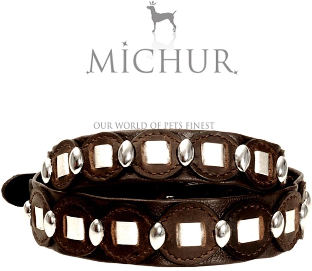 Michur Winnetou brown leather collar with rivest for dogs available in different sizes