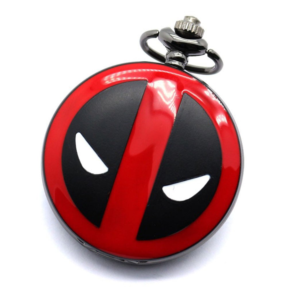 Deadpool Red & Black Finished Case Men's Quartz Pocket Watch Necklace - On 32" Inch / 80cm Chain