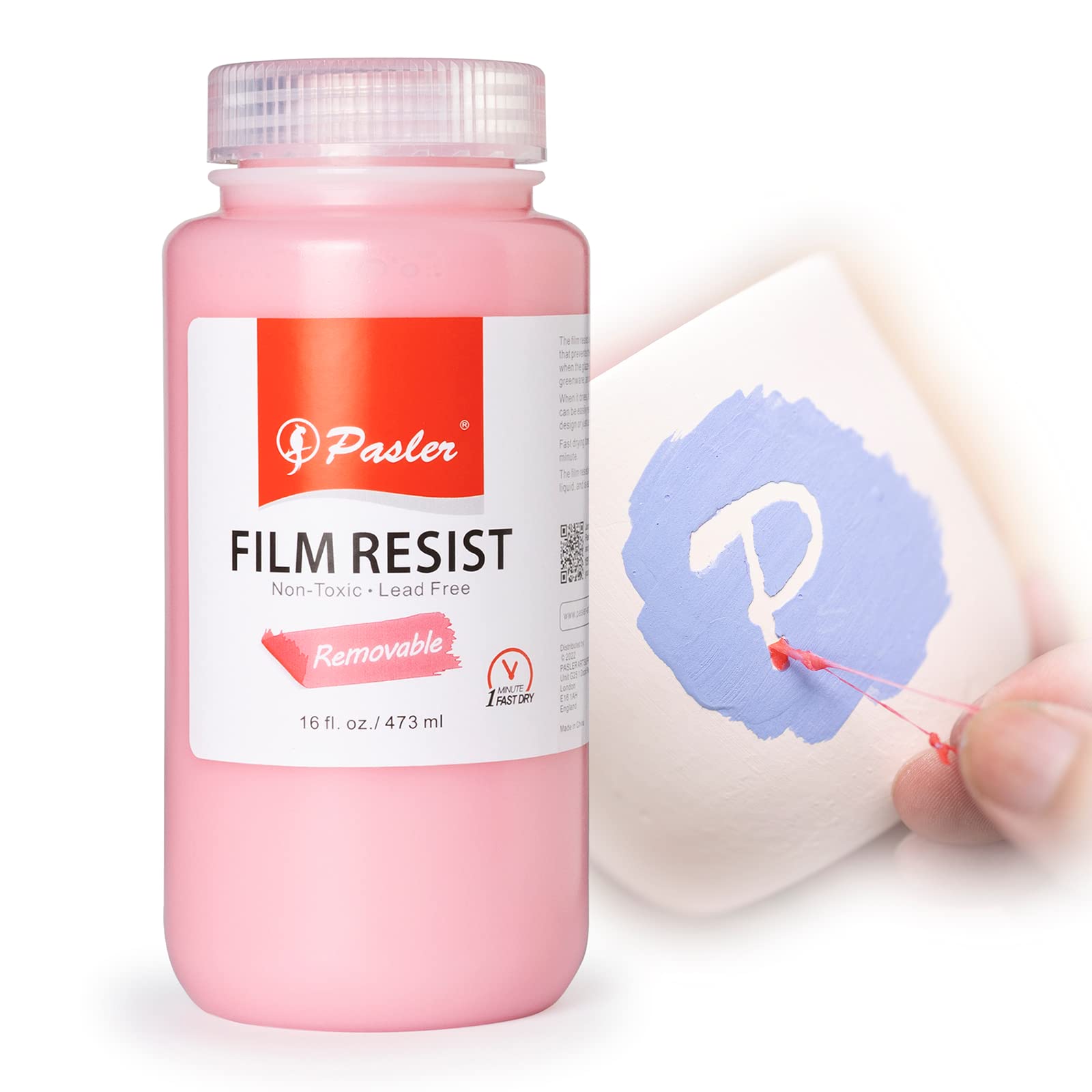 Pasler® Film Resist,Latex Resist, for Pottery Bisque or Greenware,removable water-based film,16 fl oz / 473 ml