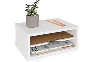 Ballucci File Organizer, 2-Tier Document Paper Sorter, Stackable Wood Desk Organizer Mail Holder, Monitor Stand with Storage Shelves, White