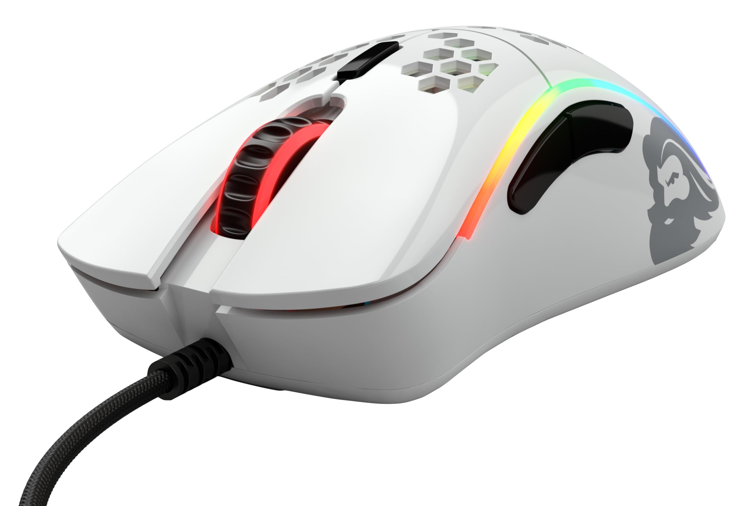 Glorious Gaming Model D- (Minus) Wired Gaming Mouse – superleichtes Wabendesign mit 61 g, RGB-Beleuchtung, ergonomisch, Pixart 3360 Sensor, Omron-Schaltern, PTFE-Füße, 6 Tasten – Glänzend Weiß 3