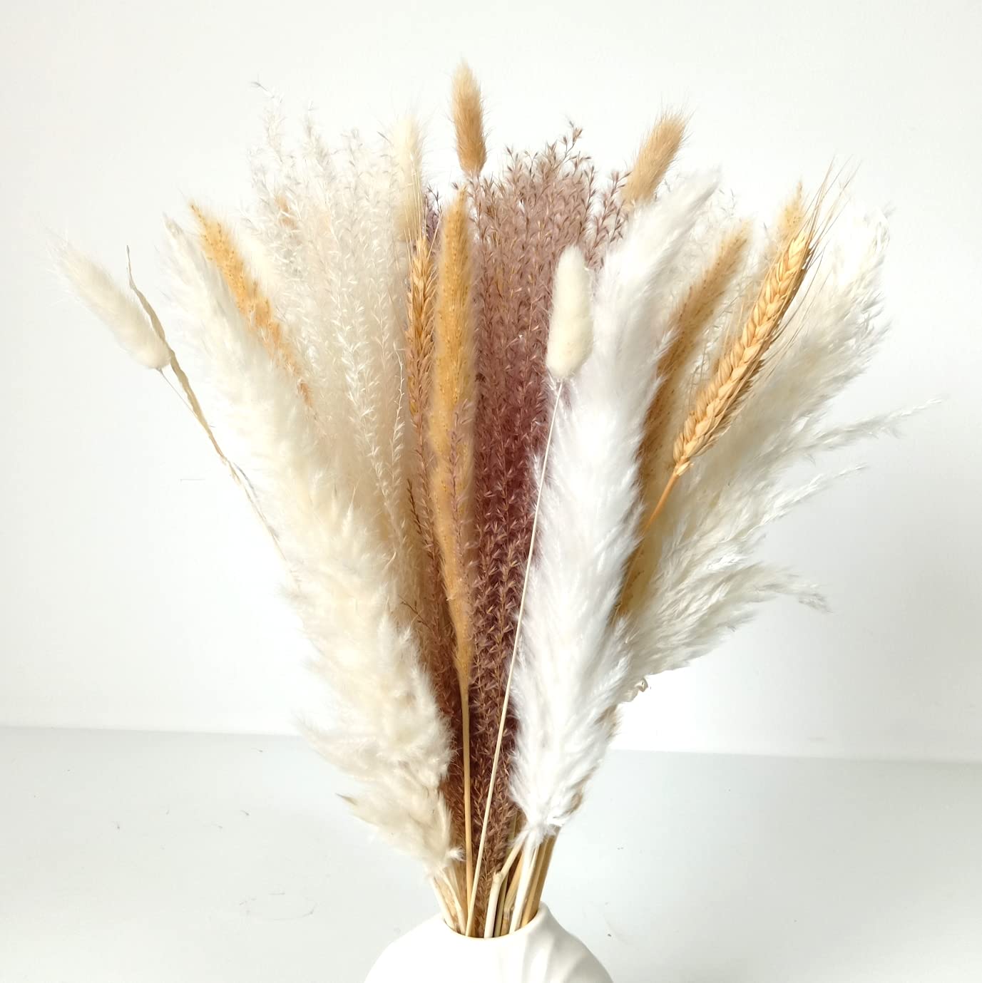 Dried Natural and White Pampas Reed Grass Flower Bouquet,Bunny Tail Grass, Wheat,Perfect for Home Decor Centerpieces