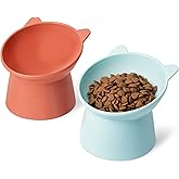 鶹 Basics Raised Cat Feeding Bowls, Cat Ear Shape, 2-Pack, 13.2 × 13.2 × 11.4 cm, Orange and Blue