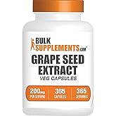 BulkSupplements.com Grape Seed Extract Capsules - Antioxidant Supplement, Grape Seed Extract 200mg - Vegan & Gluten Free, 1 Capsule per Serving, 365 Veg Capsules (Pack of 1)