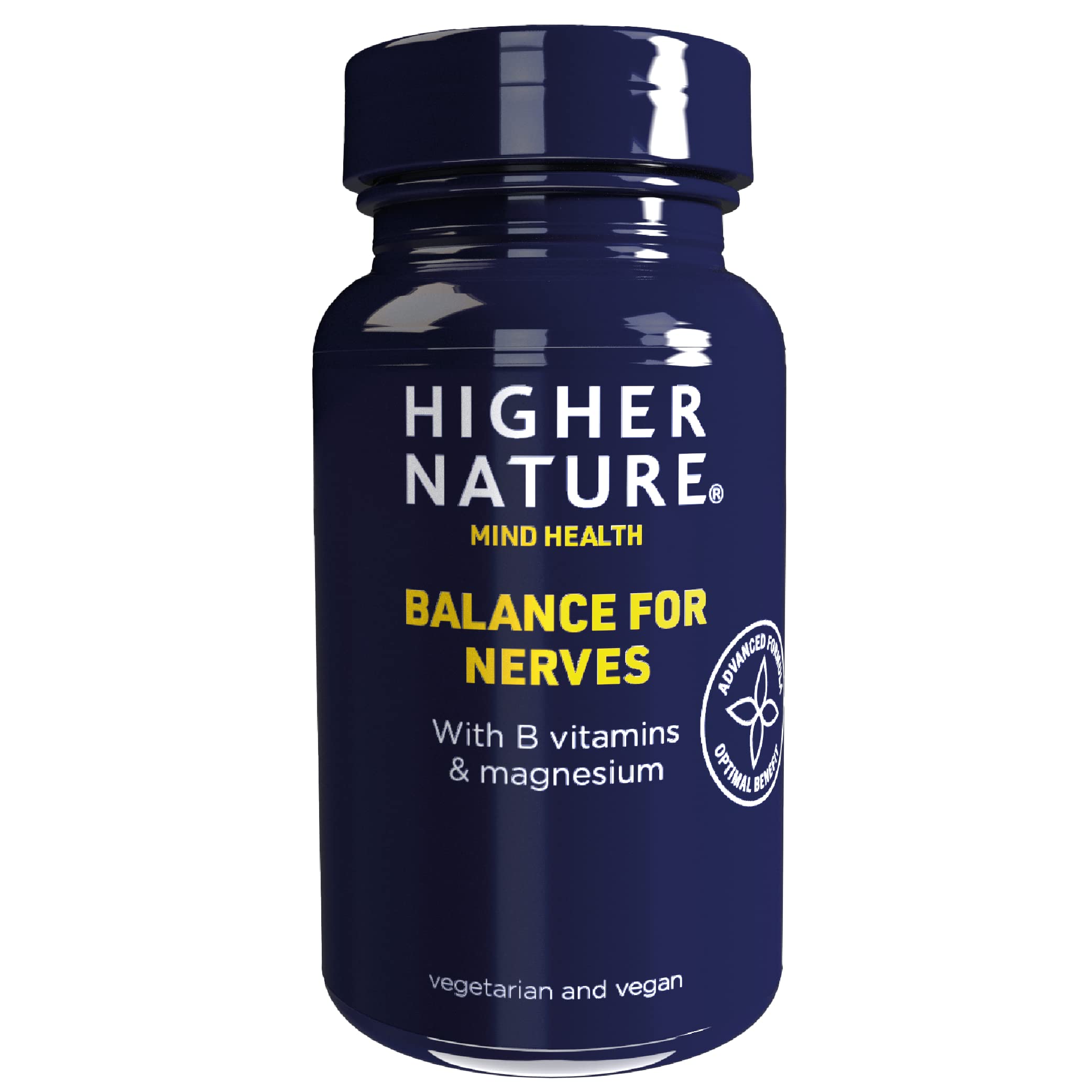 Higher Nature - Balance for Nerves - B Vitamins & Magnesium - Supports The Nervous System - Vitamins B3, B6 & B12 - Vegetarian & Vegan - 90 Capsules