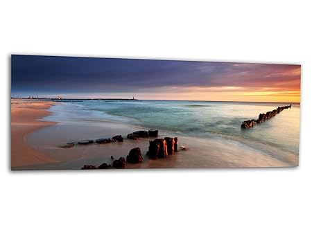 KD Dsign+ XXL Glasbild AG312500452 MURAL SANDSTRAND MEER 125 x 50 cm/WANDBILD Deco Glass/Handmade