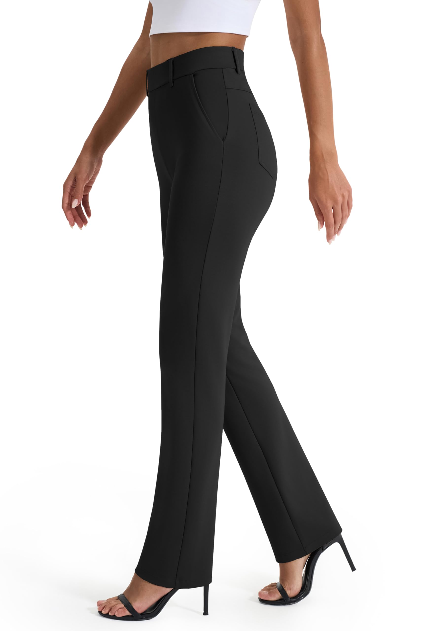 Photo 1 of Dress Pants for Women Business Casual Stretchy Straight Leg Tall Work Pants Yoga Dress Slacks High Waisted with Pockets Black 33" M