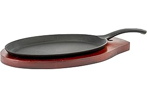 Winco FS-2 2-Piece Cast-Iron Fajita Server Set, Medium, Black, Brown