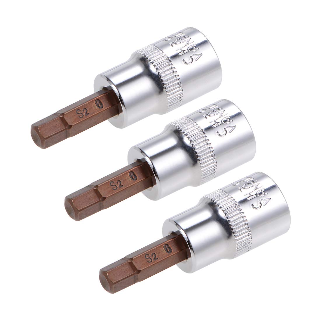 sourcing map 3pcs 3/8" Drive x H6 (6mm) Hex Bit Socket, S2 Steel Bits CR-V Sockets 38mm Length Use with Ratchet Wrench, Slide Bar, Extension Rod