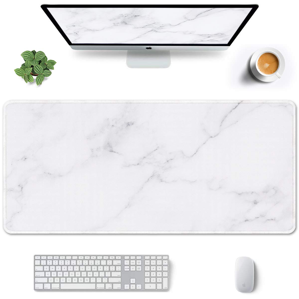Photo 1 of Auhoahsil Large Gaming Mouse Pad, Marble Theme XXL 35.4 x 15.7 in Desk Pad Stitched Non-Slip Rubber Long Computer Mousepad Thin Extended Full Size Desk Mat for Desktop, Laptop, Wireless Mice, White