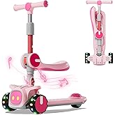 Unbreakable & Never Fall Down 2-in-1 Scooters Kids 3 Wheel Kick Scooter for Boys Girls Ages 3-8, Adjustable Height & Seat, Widened Non-Slip Deck, More Safer for Beginner Toddlers