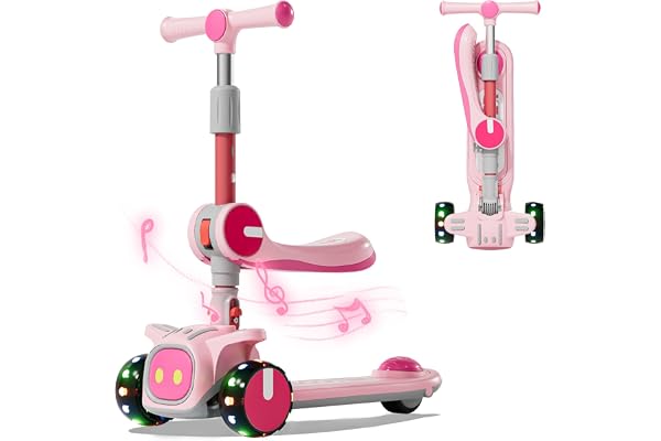 Unbreakable & Never Fall Down 2-in-1 Scooters Kids 3 Wheel Kick Scooter for Boys Girls Ages 3-8, Adjustable Height & Seat, Wi