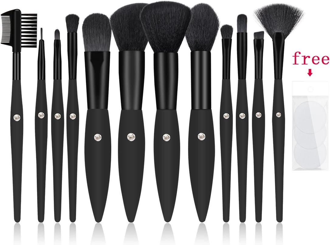 Rhinestone Makeup Brushes，ENALOVE New Professional 12 In 1 Makeup Brush Set Powder Foundation Blush Concealer Blush Eyeshadow Eyebrow Comb Brush With Diamond
