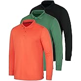 Real Essentials 3 Pack Men's Dry Fit Long-Sleeve Active Polo Shirt Casual Performance Golf (Available in Big & Tall)