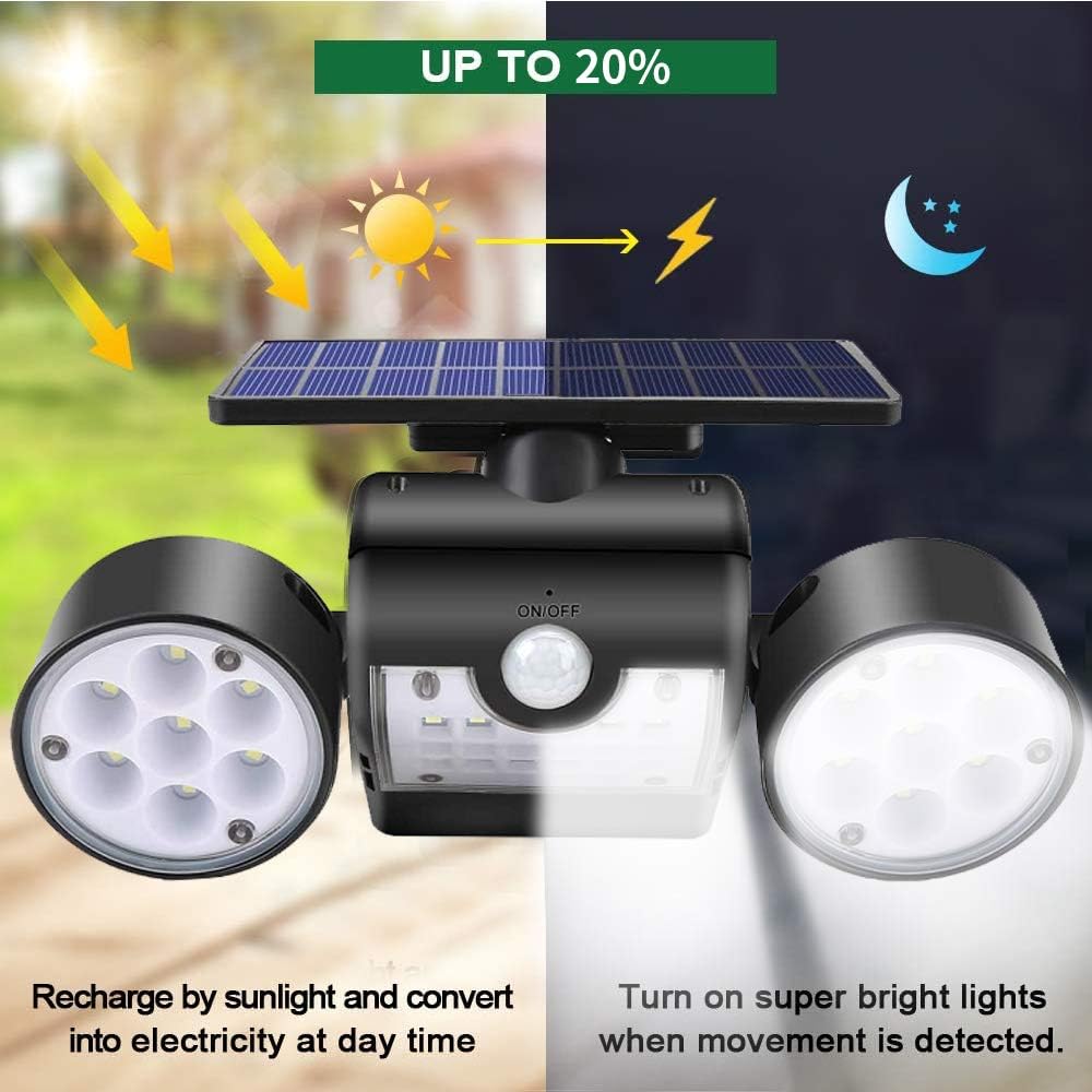 Ollivage Solar Lights Outdoor, Motion Sensor Security Lights Solar Wall Lights with Dual Head Spotlights 30 LED Waterproof 360° Adjustable Solar Motion Lights Outdoor for Garden Garage Patio, 1 Pack - - 