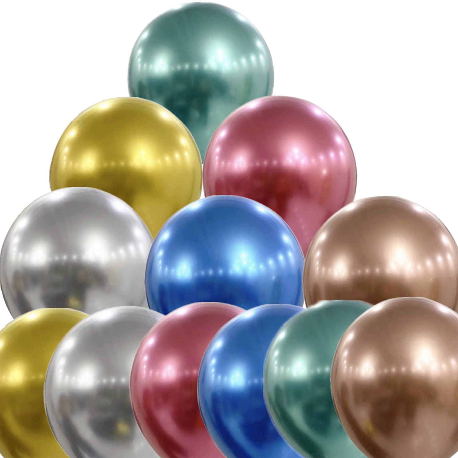 12 Pcs 18 Inch Multicolor Metallic Balloons - Thick Latex Chrome Balloons for Wedding, Birthday, Halloween, Christmas, Baby Shower, Carnival