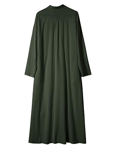 Ladyful Women's Button Down Cotton Linen Shirt Dress Long Sleeve Maxi  Shirtdress Beach Summer Dress Pockets Army Green in Dubai - UAE | Whizz  Dresses