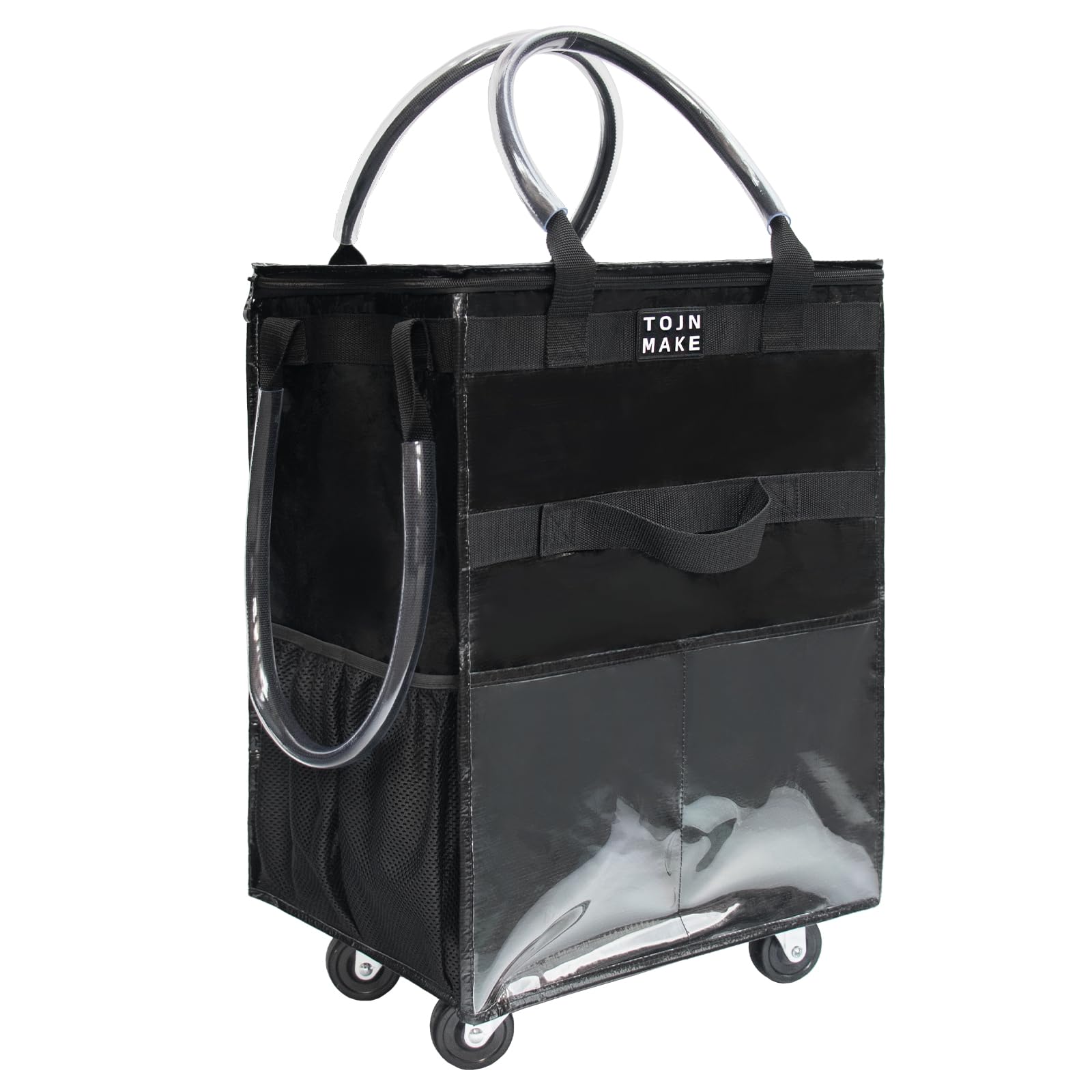 Photo 1 of Reusable Grocery Bag On Wheels(Medium -Black), Rolling Tote Bag, Shopping Cart with 8 Pockets and Zipper Cover for Trips, Foldable, Heavy Duty Handles, Carries Up to 46LBS