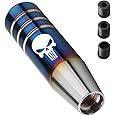 Sinytuto 1 PC Car Gear Shift Head, 5" x 1.37" Skull Heavy Feel Non-Slip Design Alloy Shifter Shift Handle with Adapter, Decorative Modification Accessories, for Most Car Models (Grilled Blue)