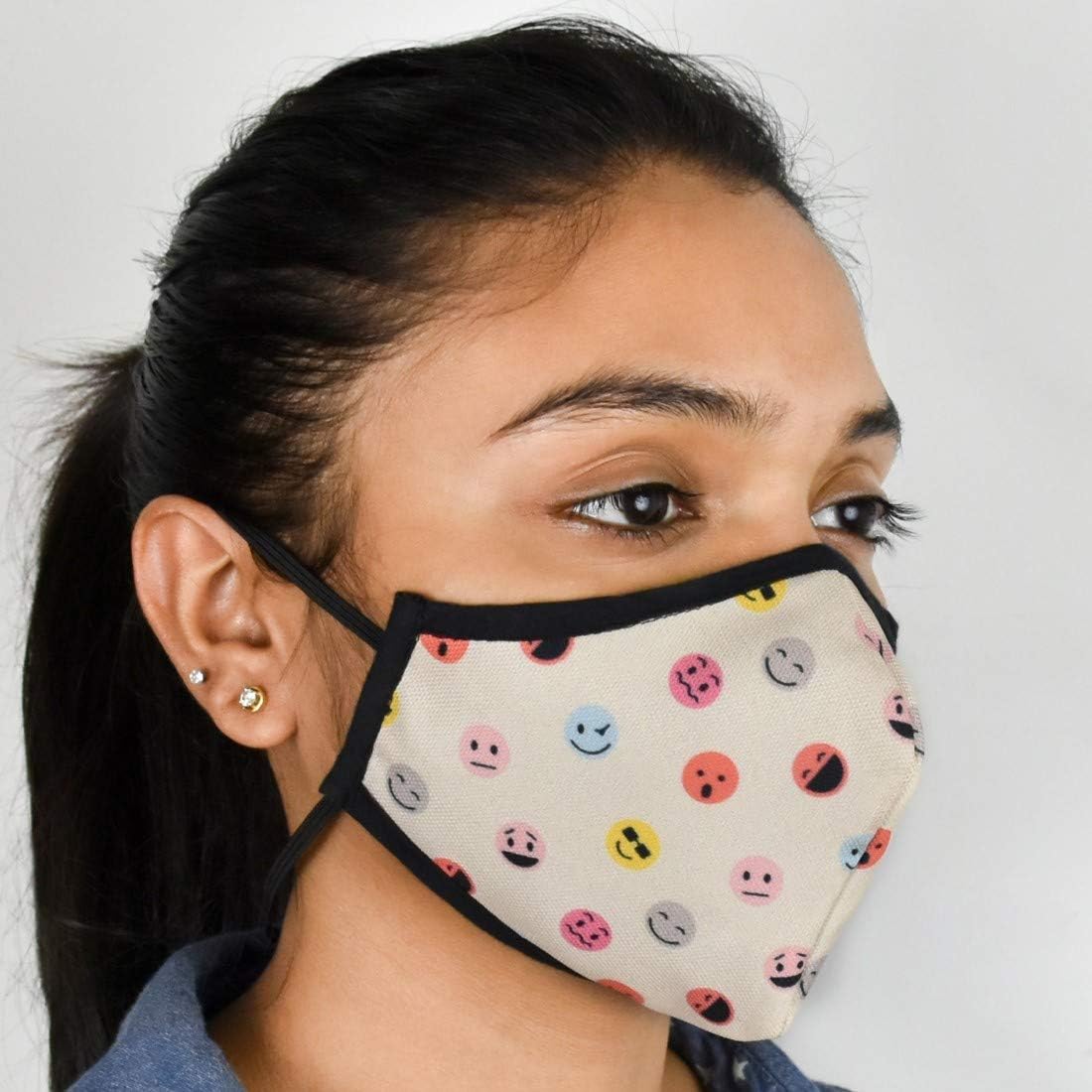 Indigifts Unisex Adults Cotton Designer Printed Anti Pollution Reversible, Washable Mouth Protection Cloth Face Mask For Men/Women (4.5"x5") - cream