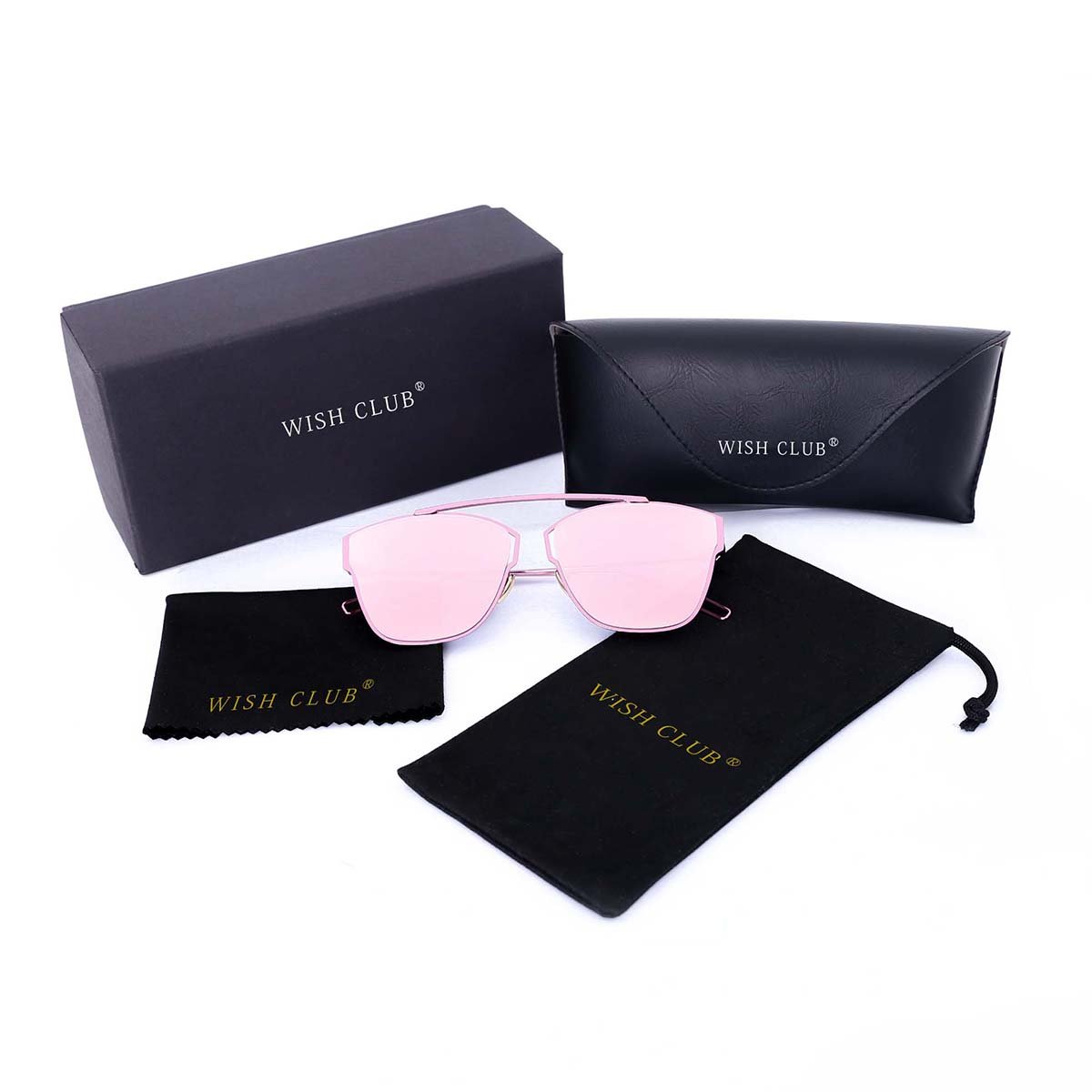 WISH CLUB Women Classic Cat Eye Sunglasses Fashion Round Reflective Mirrored Stylish Light UV 400 Glasses (Pink)