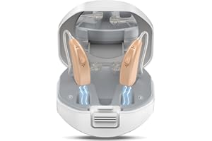 Lentorgi Rechargeable Hearing Aids for Seniors with Noise Cancelling, BTE Hearing Aids for People with Mild Moderate Severe Hearing Loss, Dual Microphone, Comfortable Fit - Beige